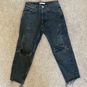 Zara cropped ripped jeans black